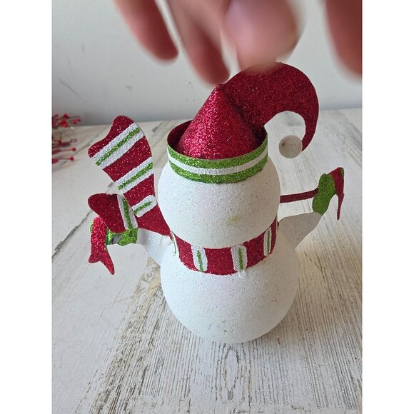 Pier 1? Metal snowman shelf sitter glitter sparkle red Xmas decor statue figurin - Picture 3 of 7